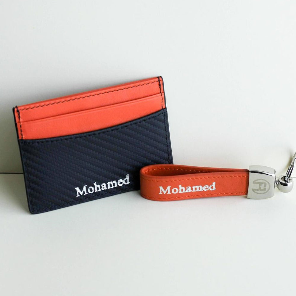 Orange Carbon Fiber - Set of Two (Cardholder + Keychain)