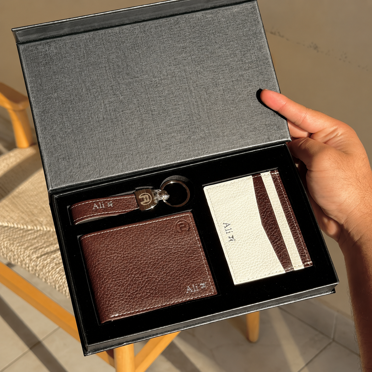 Handmade Leather Three Set – Brown & White