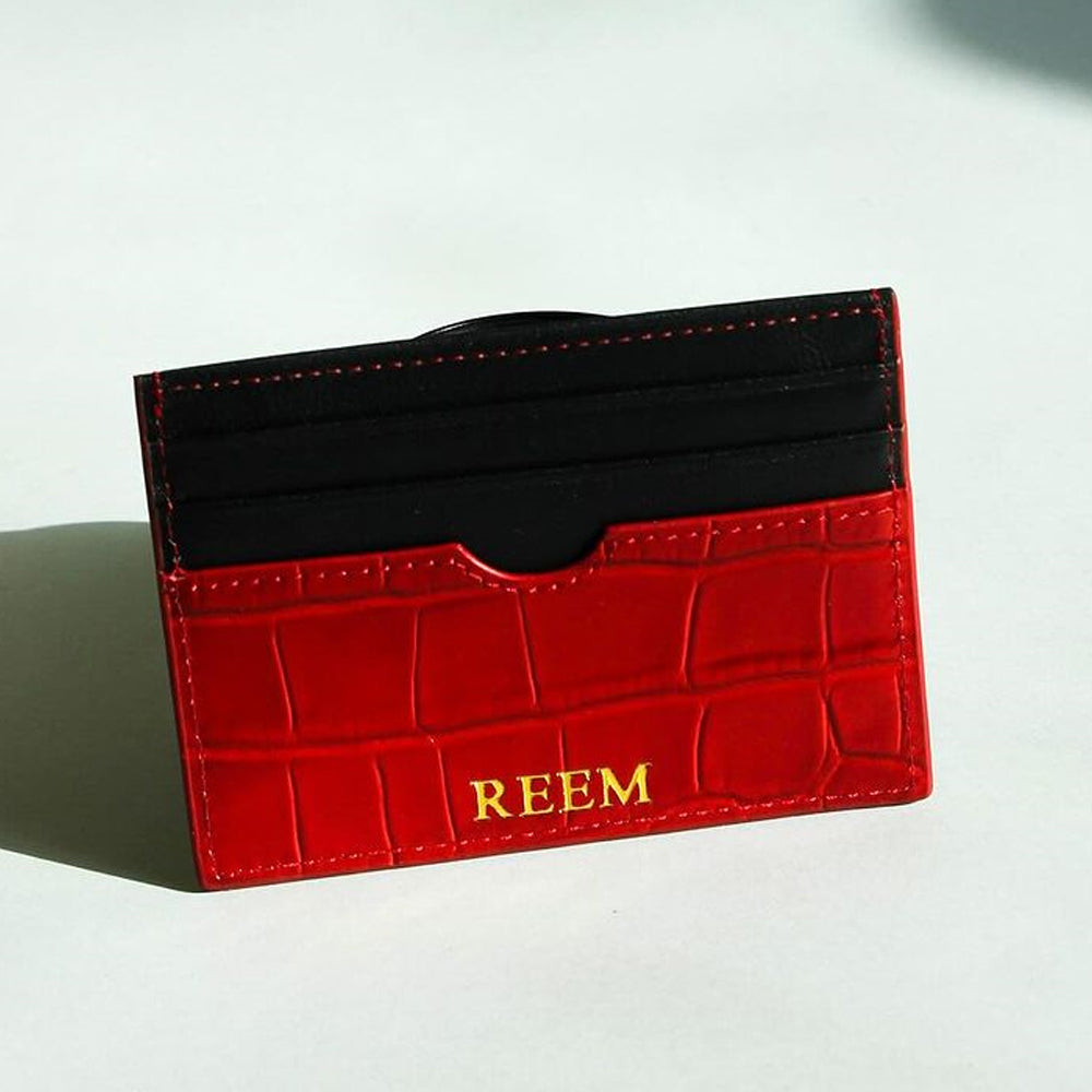 Red & Black Croco Cardholder