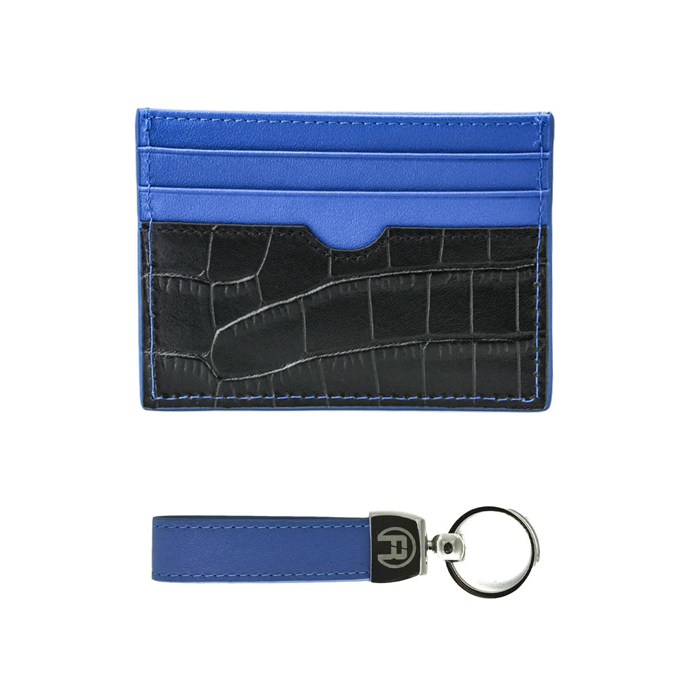 Black Croco and Blue - Set of Two (Cardholder + Keychain)