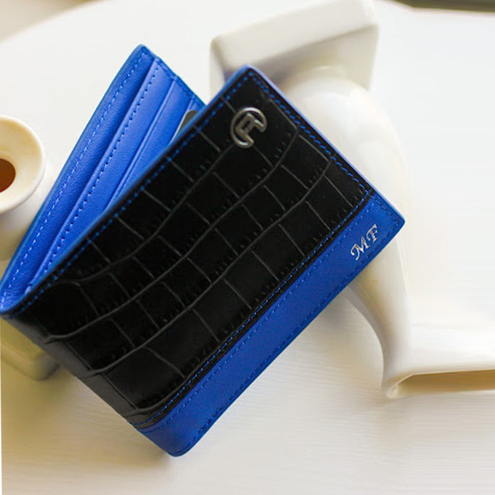 Black croco and Blue - Set of Two(Wallet+Keyholder)