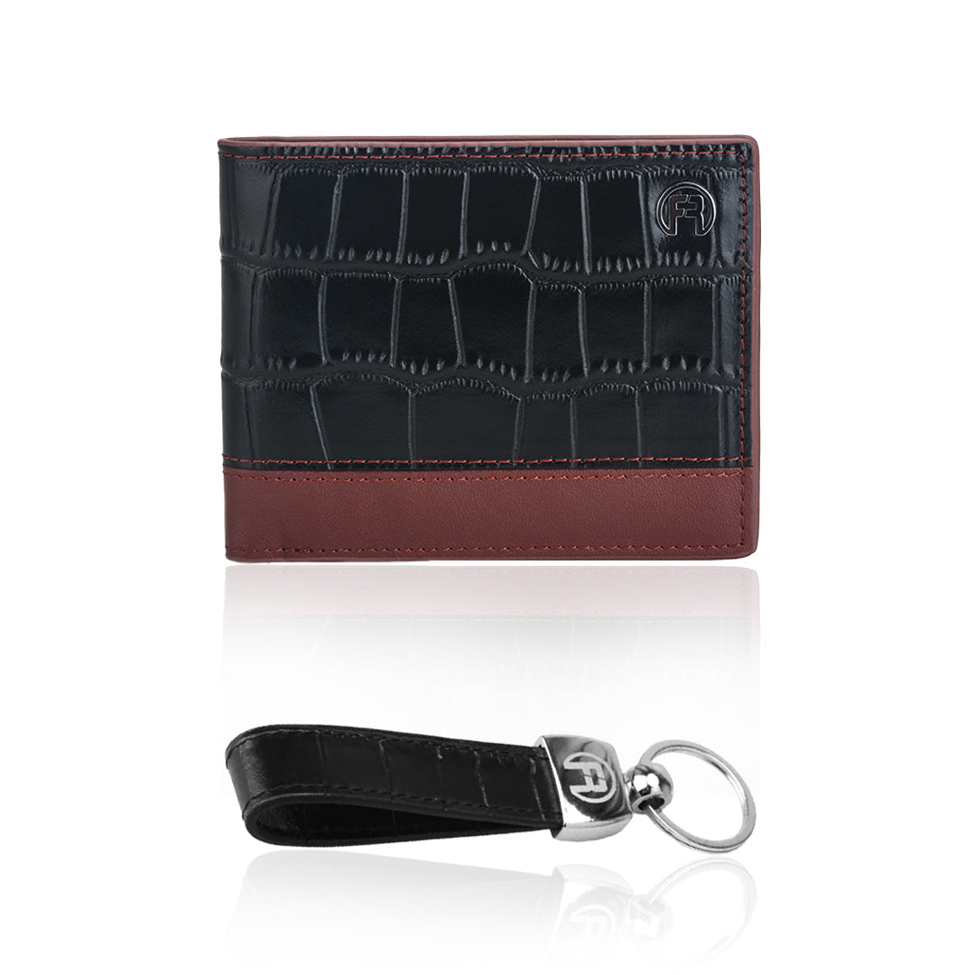 Black Croco & maroon wallet - Set Of Two(keyholder+Wallet)