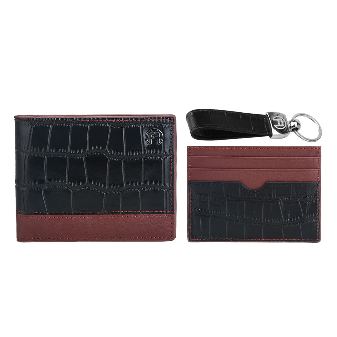 Black Croco & Maroon Wallet - Set of Three
