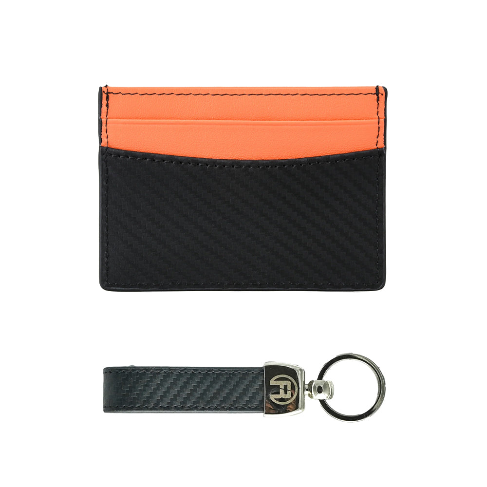 Orange Carbon Fiber - Set of Two (Cardholder + Keychain)