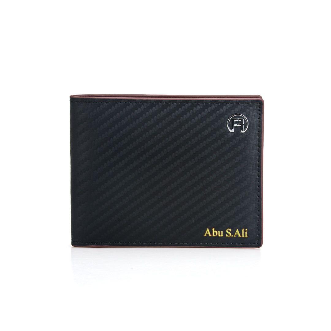 Black & Maroon Carbon Fiber Men Wallet