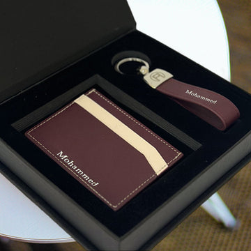 Maroon and Beige - Set of Two (Cardholder + Keychain)