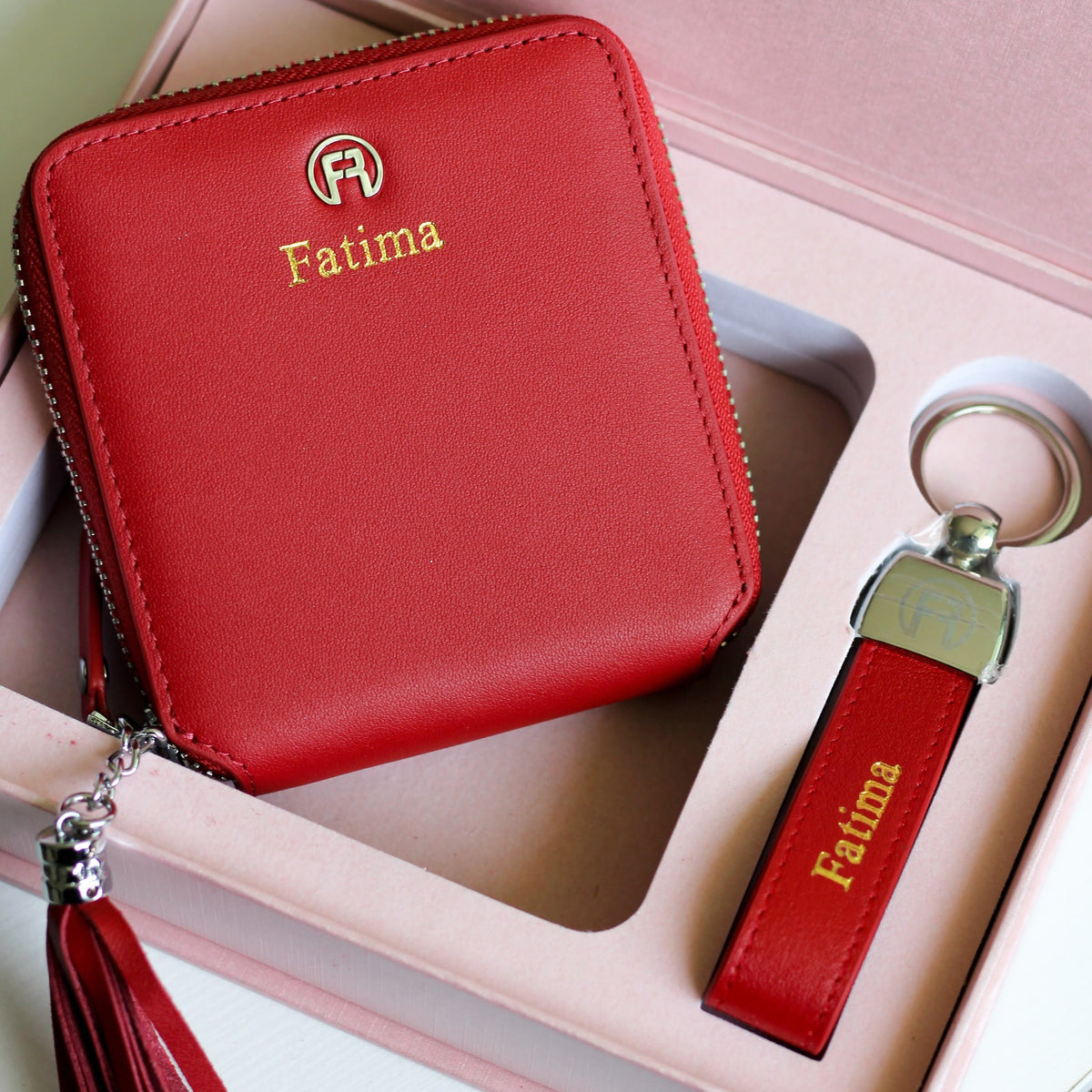 Red Women Set of Two(zipwallet+keychain)