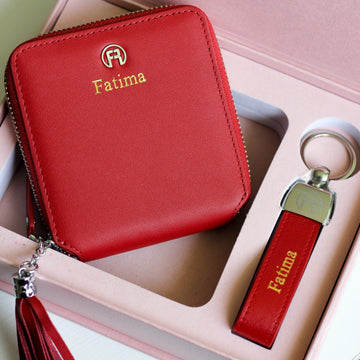 Red Women Set of Two(zipwallet+keychain)
