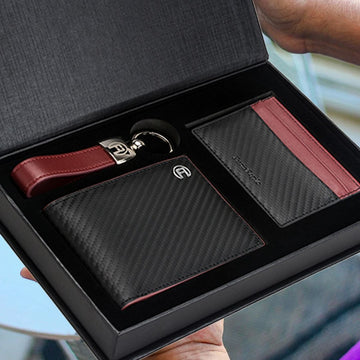 Black & Maroon Carbon Fiber Wallet - Set Of Three