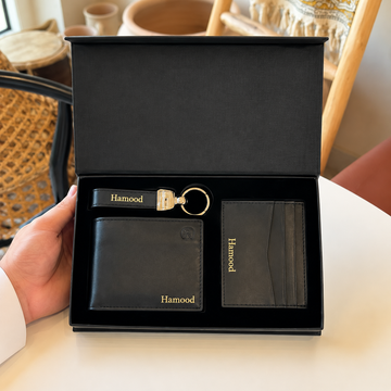 Leather Wallet & Card Holder Gift Set – Black