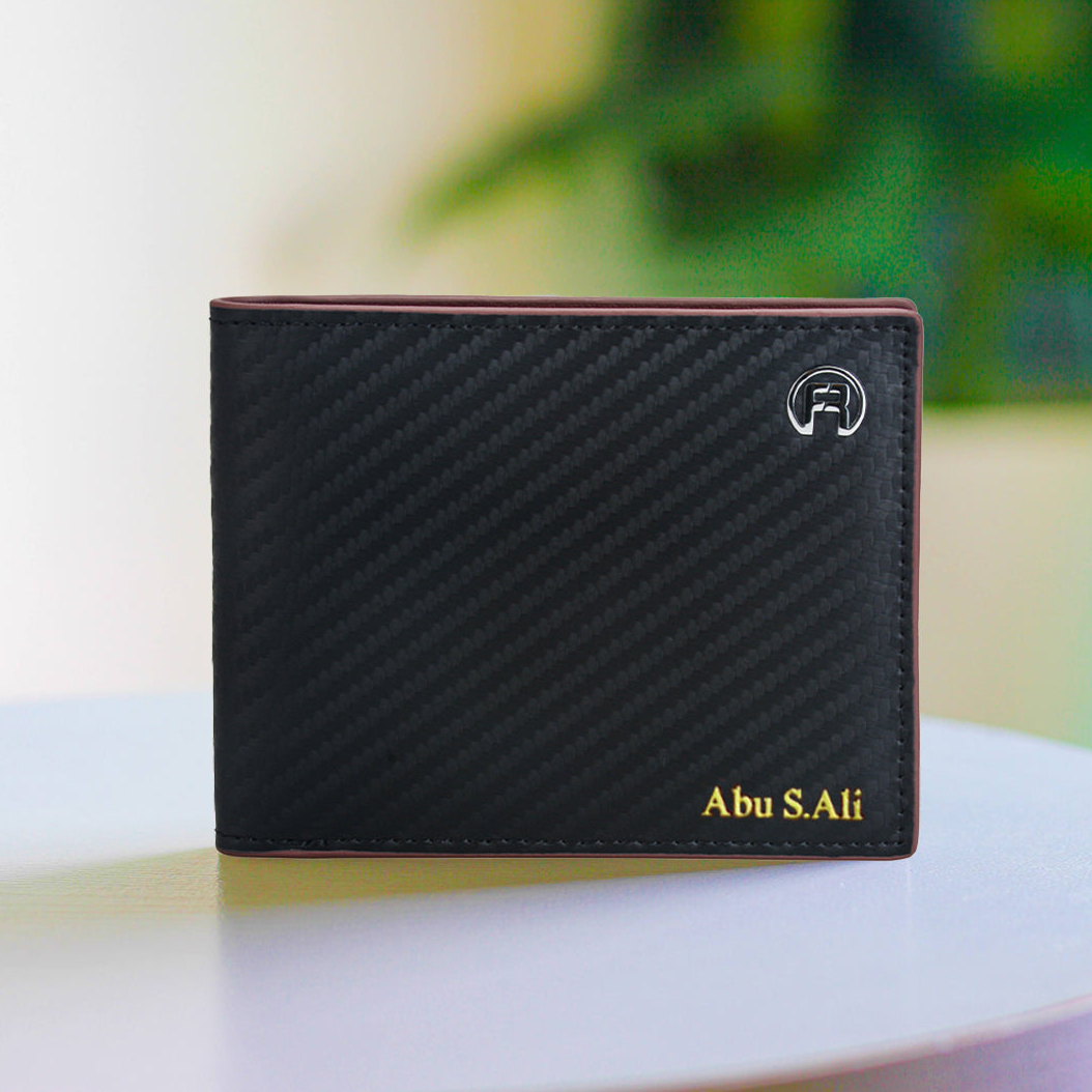 Black & Maroon Carbon Fiber Men Wallet